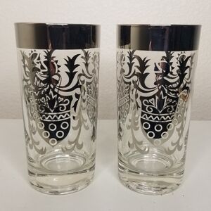 Kimiko‎ Highball Glasses Silver Queens Crest Tumblers 12oz Artist Signed MCM
